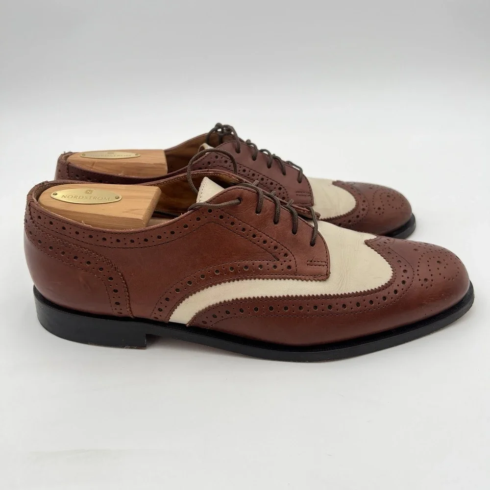 Vintage Cole Haan Spectator Wingtip Oxford Men's 10D Brown Cream Leather USA